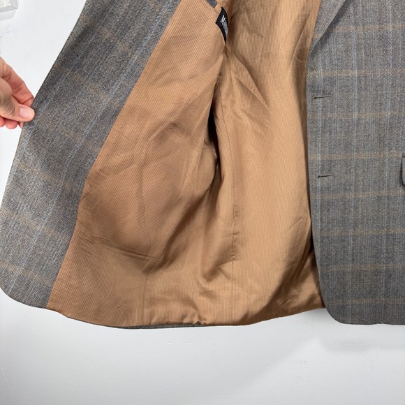 Loro Piana Cashmere Sport Coat Blazer Men 44L Gray Beige Check Manzoni 2 Btn - Picture 3 of 15